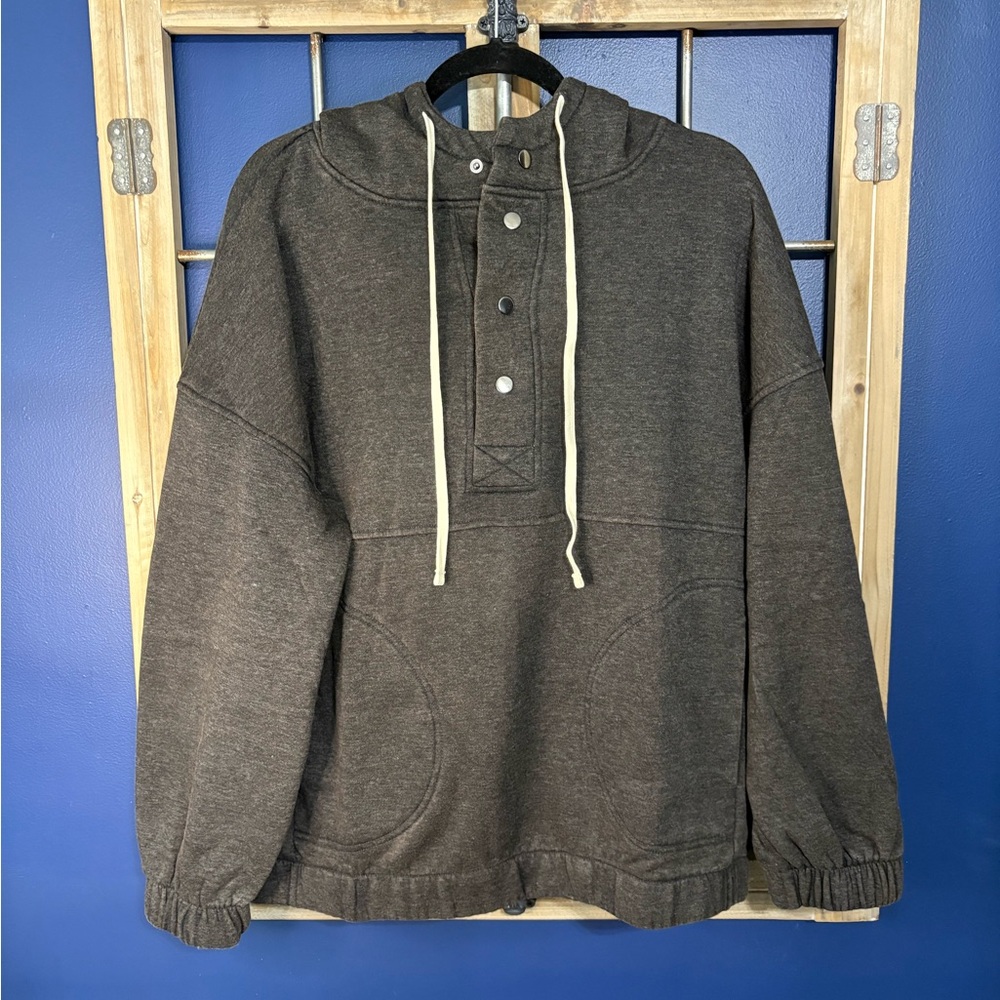 Zenana Acid Washed Ashe Black Hoodie with Button Detail Various Sizes